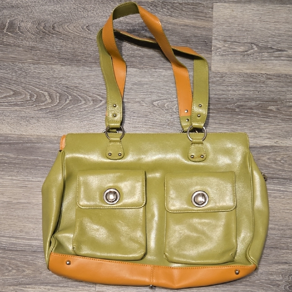 Franklin Covey Green/tan Leather Tote